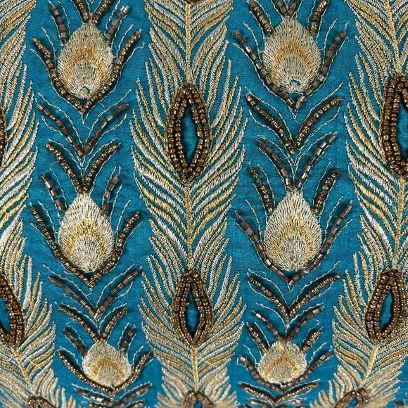 Pier 1 Embroidered Peacock Beaded Lumbar Accent Throw Pillow Teal Gold Bronze - Picture 2 of 12